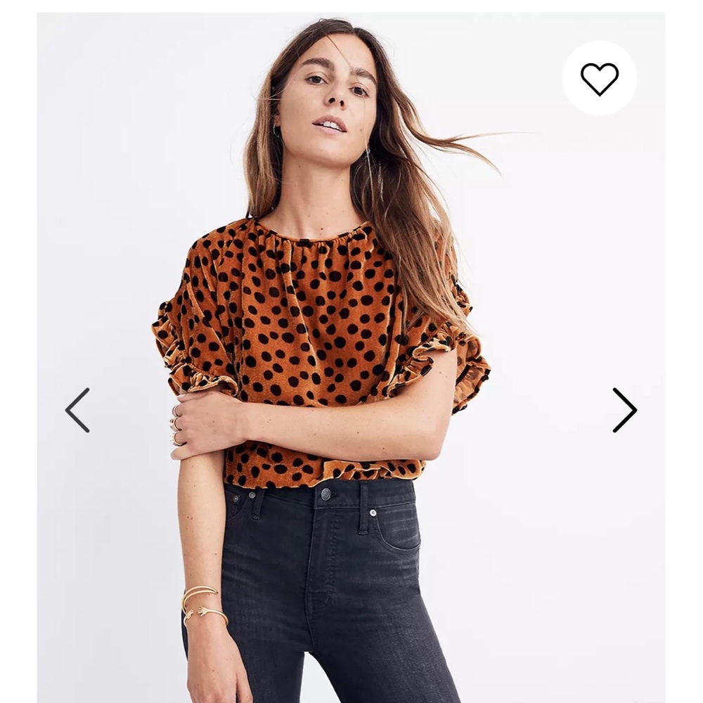 Madewell Velvet Ruffle Sleeve Top in Leopard Dot